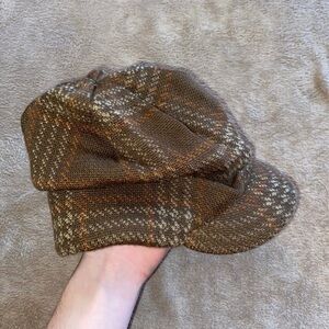 y2k Brown Plaid hat / y2k brown plaid Newsboy Cap